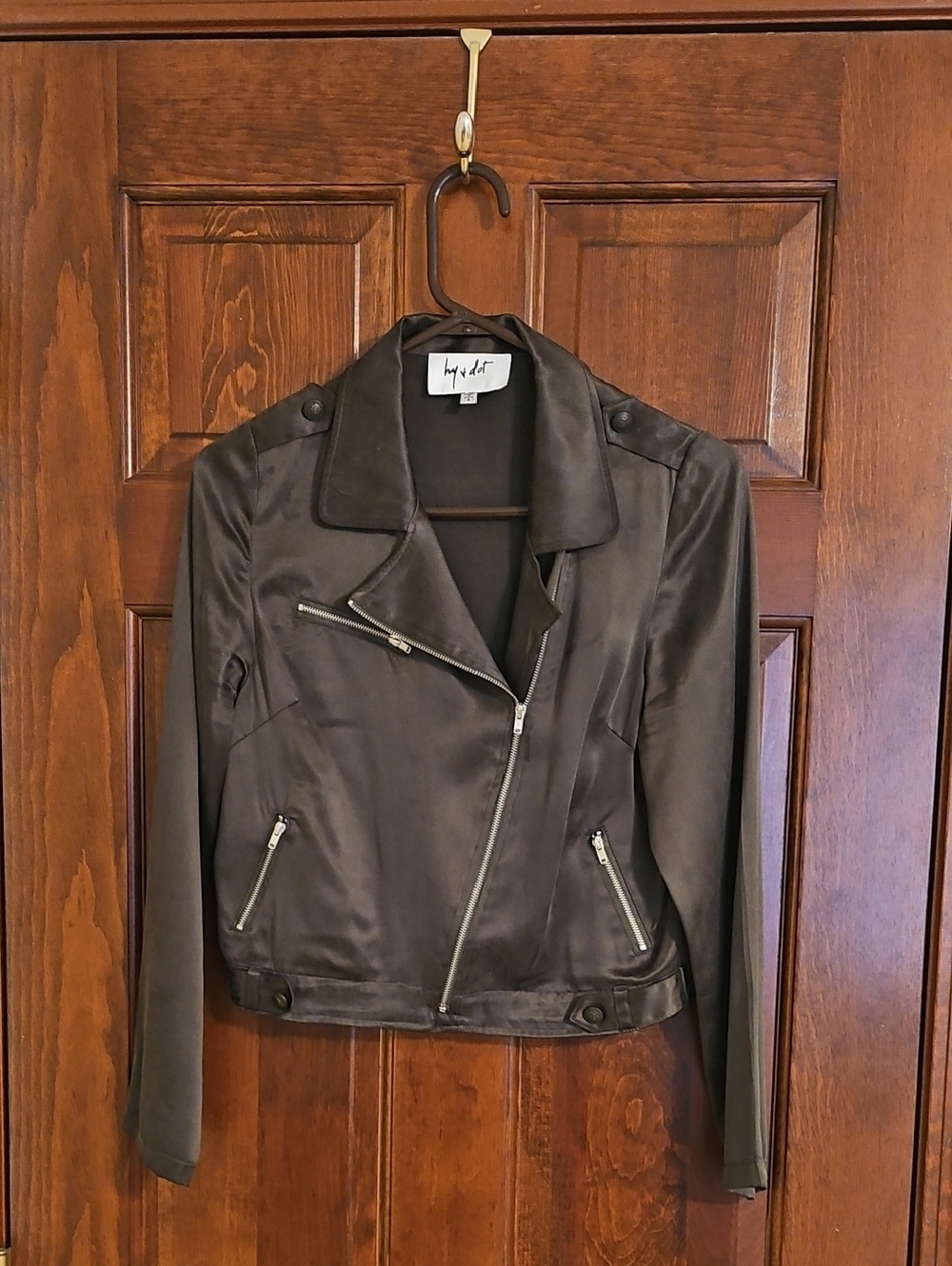 Silk Cropped Moto Jacket in Army Green